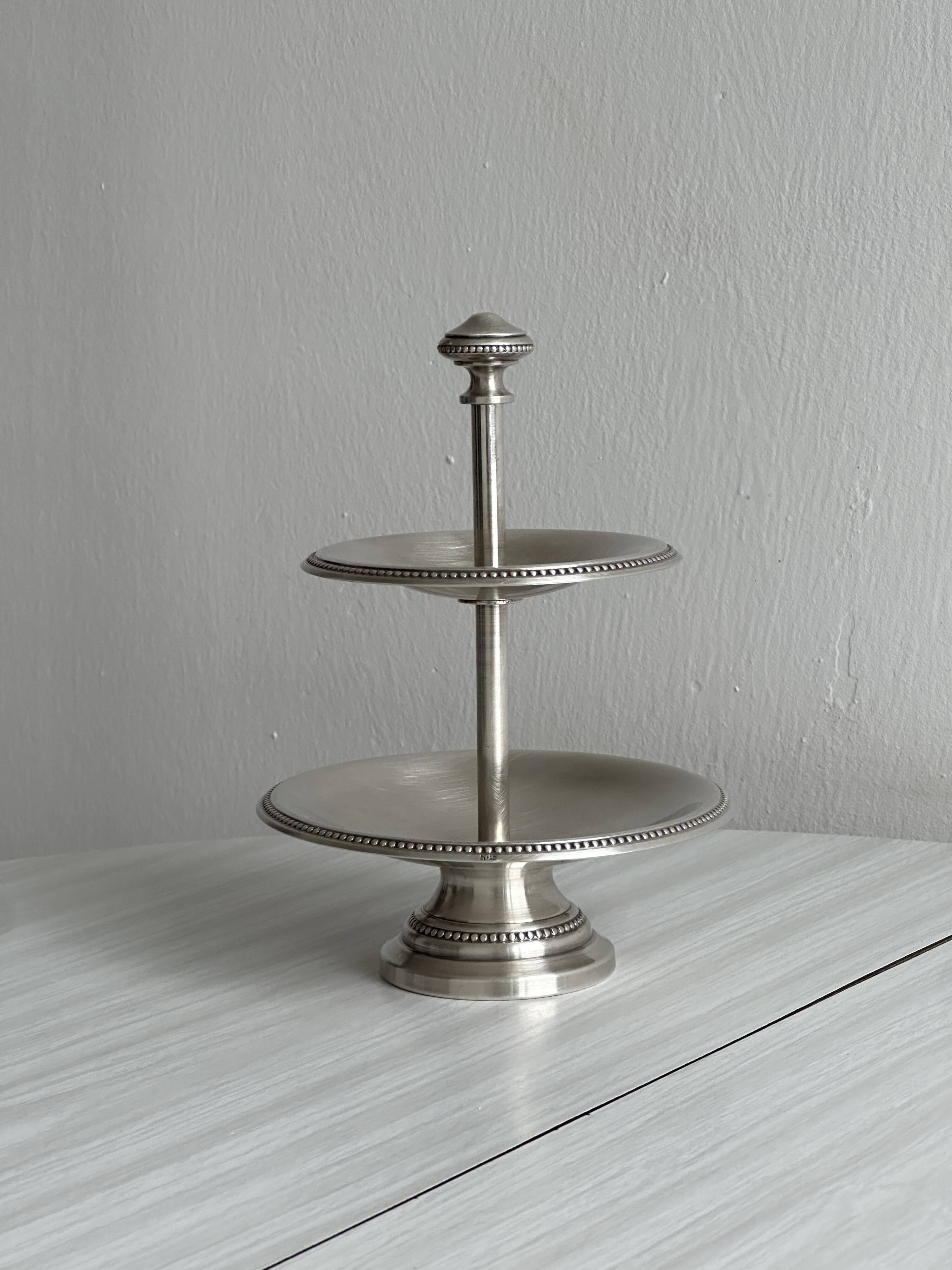 Silver-plated metal tiered dish