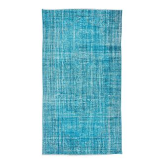 Handmade teal over-dyed rug vintage turkish carpet tek0571