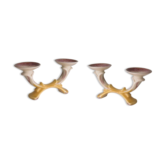 Set of 2 ceramic candle holders in the early twentieth century.