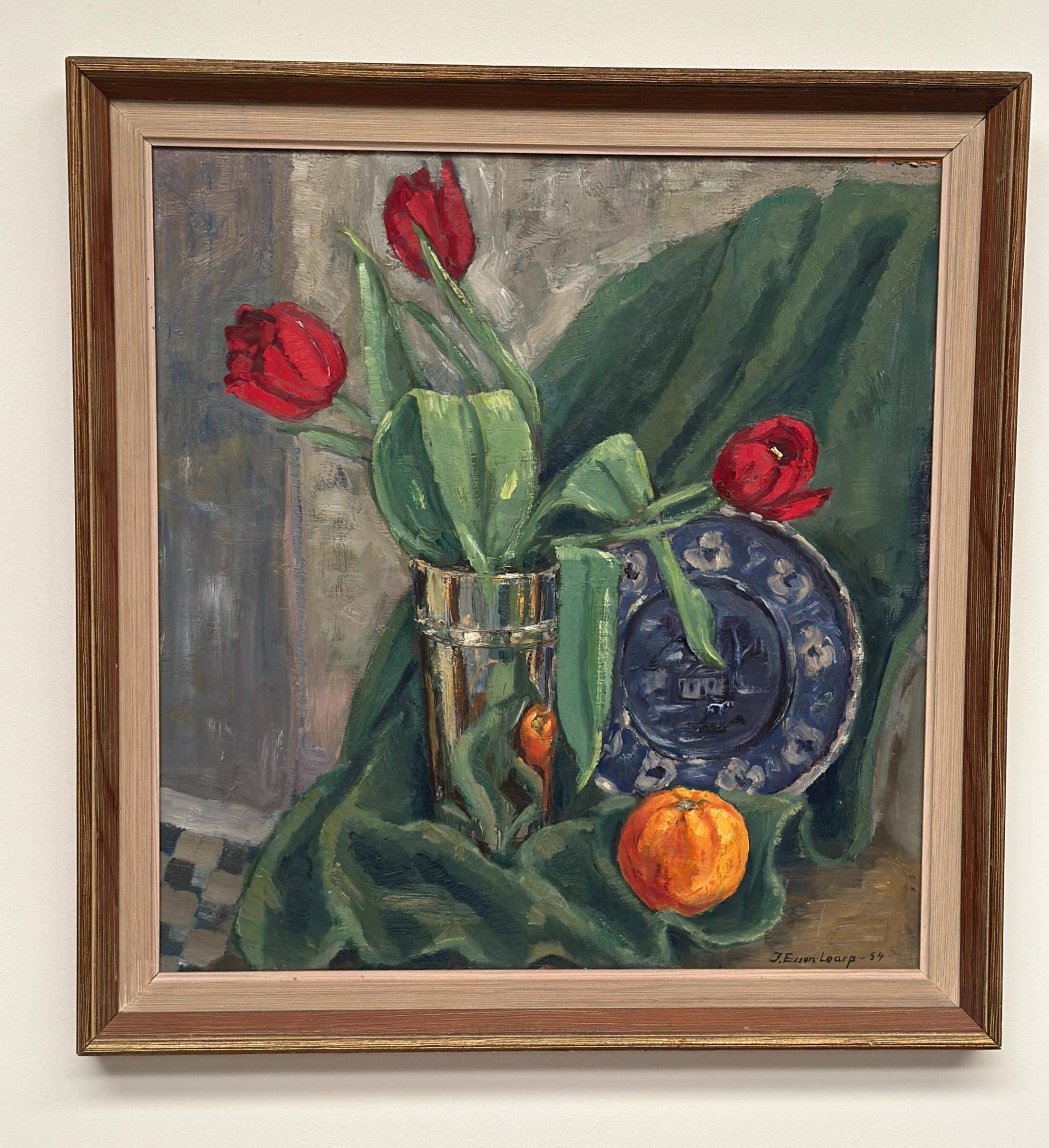 Swedish Oil on Panel – “Still Life with Tulips” by J. Essen Loarp