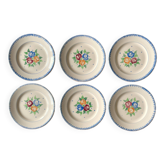 6 old flat plates in Longchamp earthenware