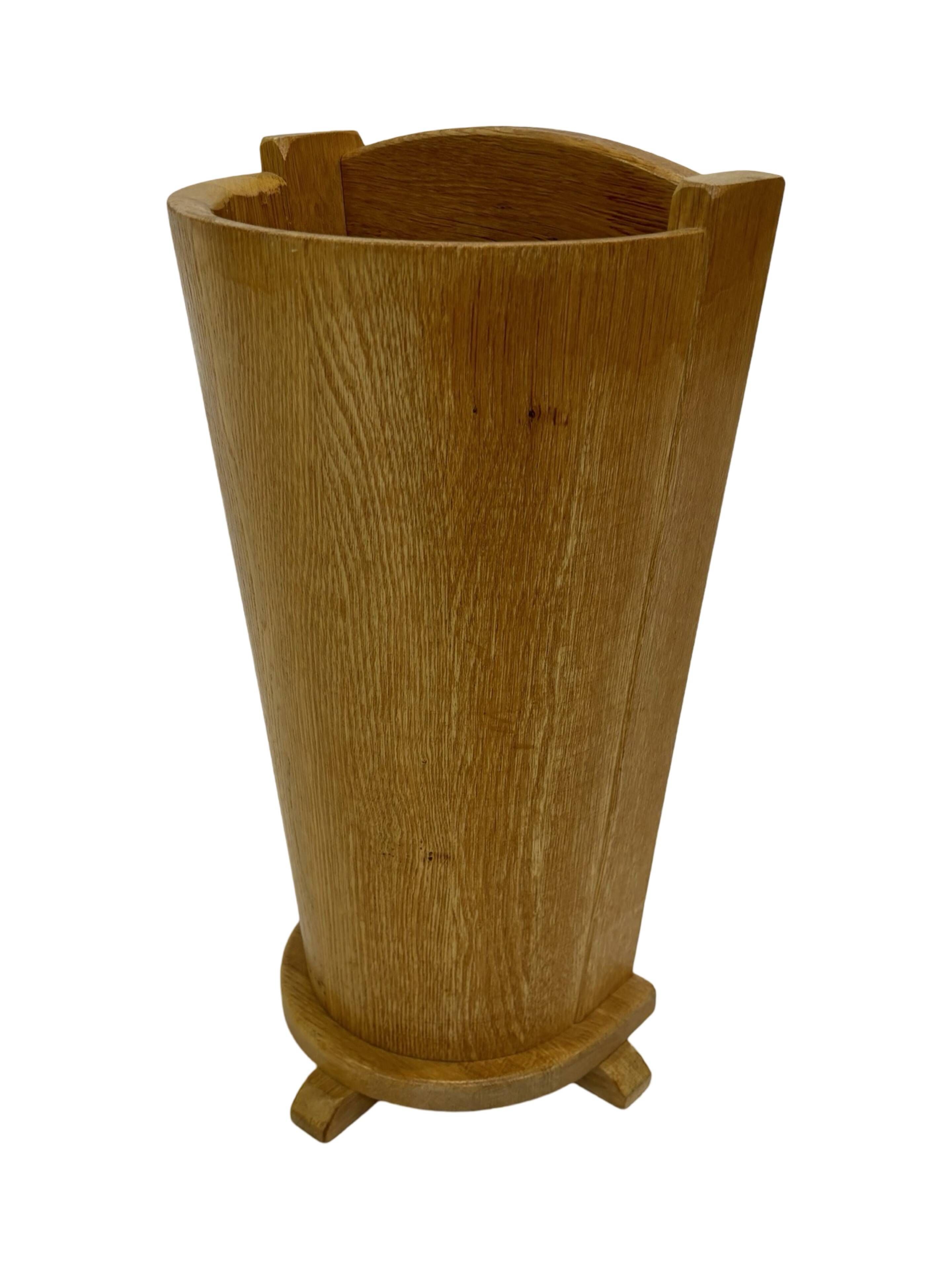Vintage umbrella holder in oak basket storage design of the 1960s minimalist design