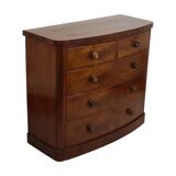 Antique english chest of drawers bow front mirrored mahogany veneer 120cm