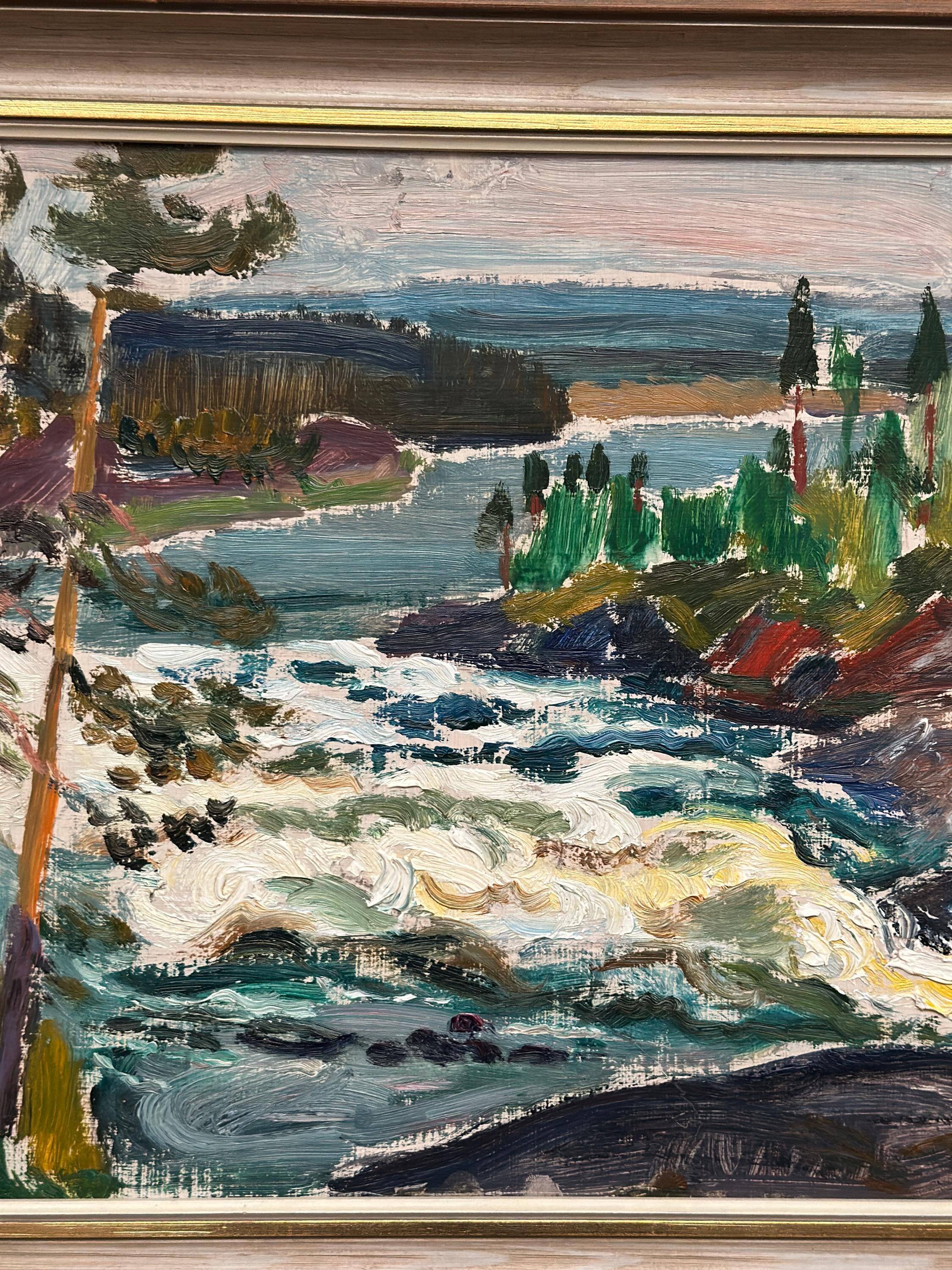 Original Swedish Oil On Panel – “Forsande Vatten” By Paul Sahlin