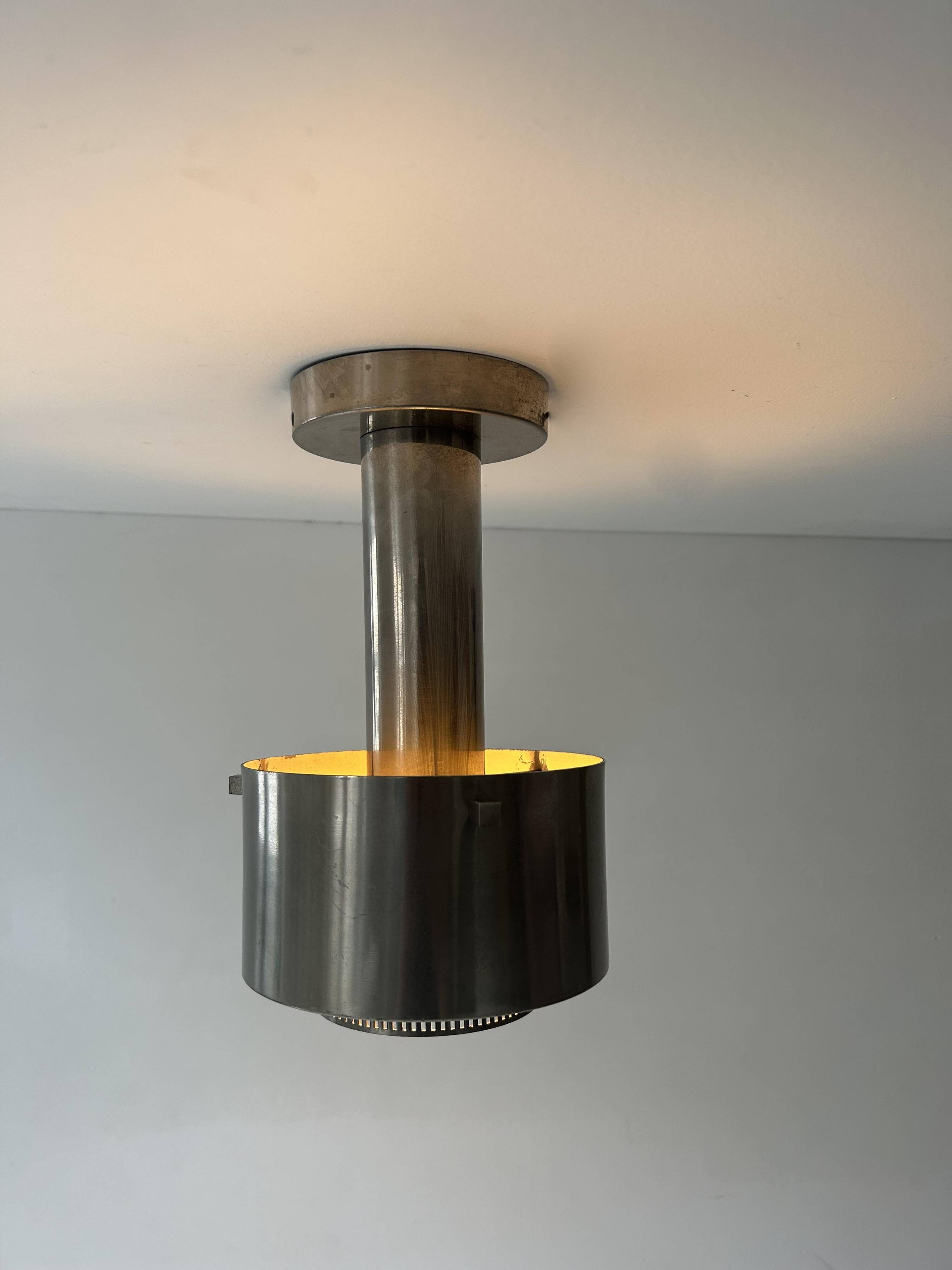 Vintage modernist chandelier, chrome metal, France 1940s