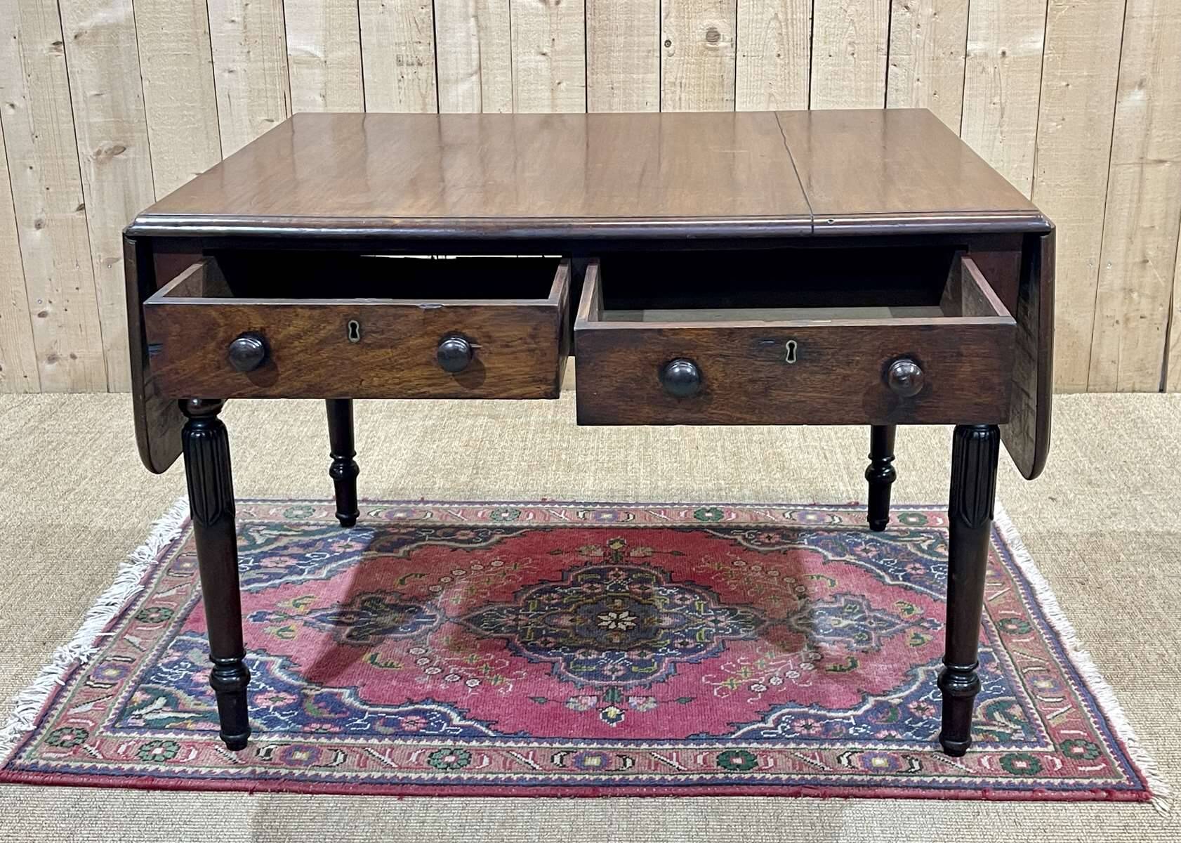 Table bureau anglaise en acajou XIXème avec 2 tiroirs