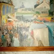 Impressionist painting oil on cardboard signed Pierre Villain walking scene