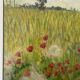 Oil painting on paper by marcel juillard, poppy fields, wooden frame