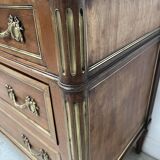 Louis XVI style mahogany commode with a grey veined marble top, 19th century