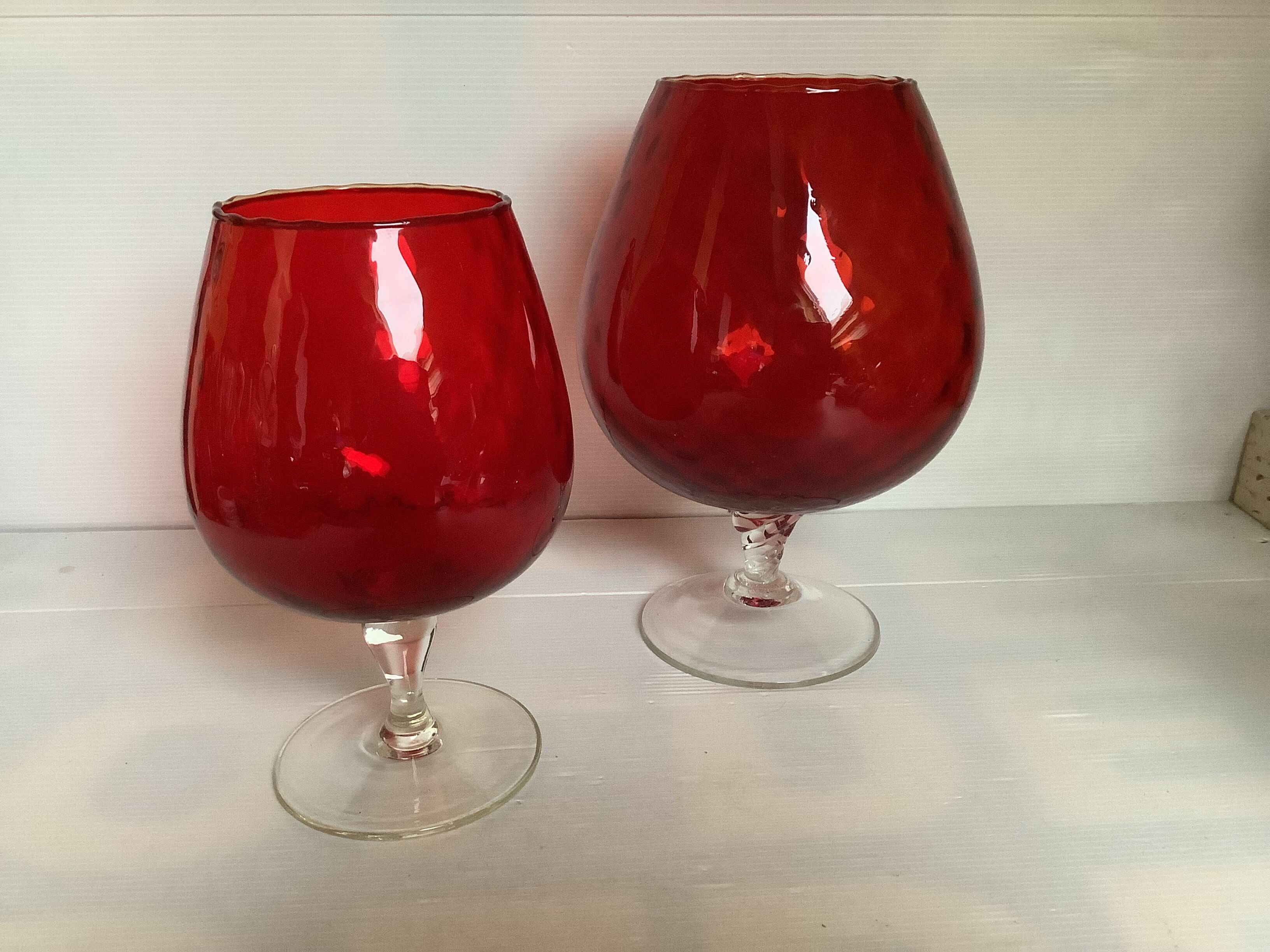 Paire de vases verres rouges Empoli Italy