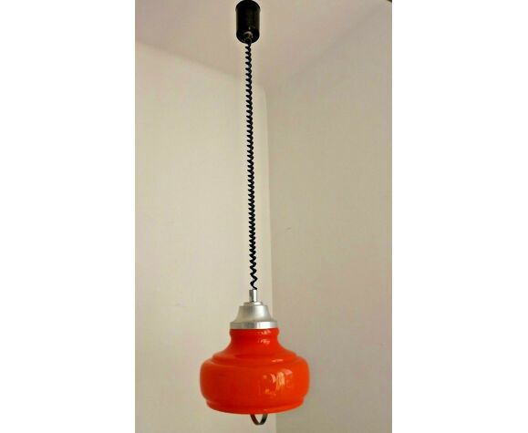 Vintage Italian 1970s Orange Glass Ceiling Light, ROLLY Rise & Fall System  | Selency