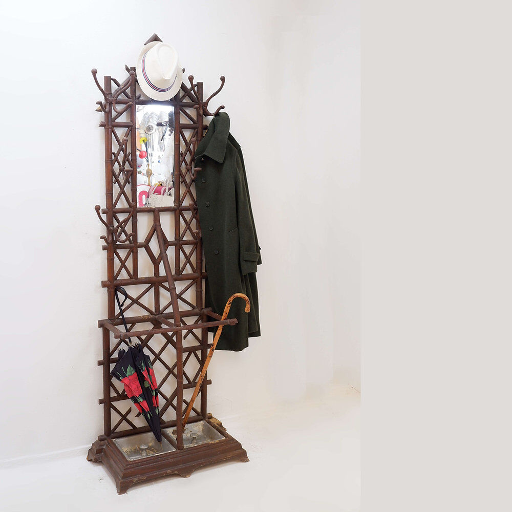 Coat rack or hall tree, 19th century - patinated cast iron imitating bamboo