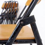 Vintage Set of 7 folding chairs in metal and wood - 1960s