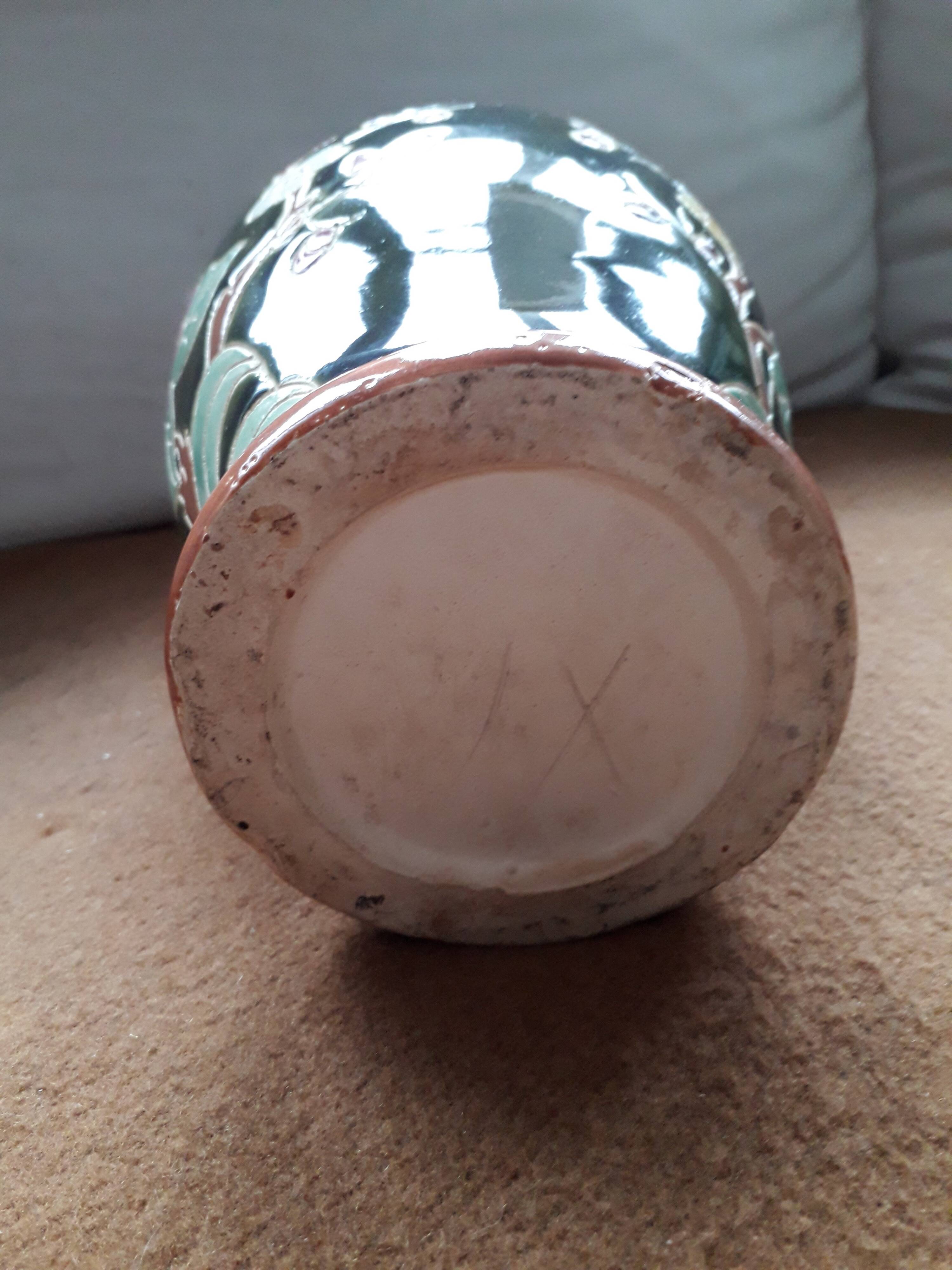 Large vintage ceramic vase with floral decoration