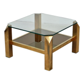 Side table coffee table 23 carat gold plated belgochrom glass seventies 60cm
