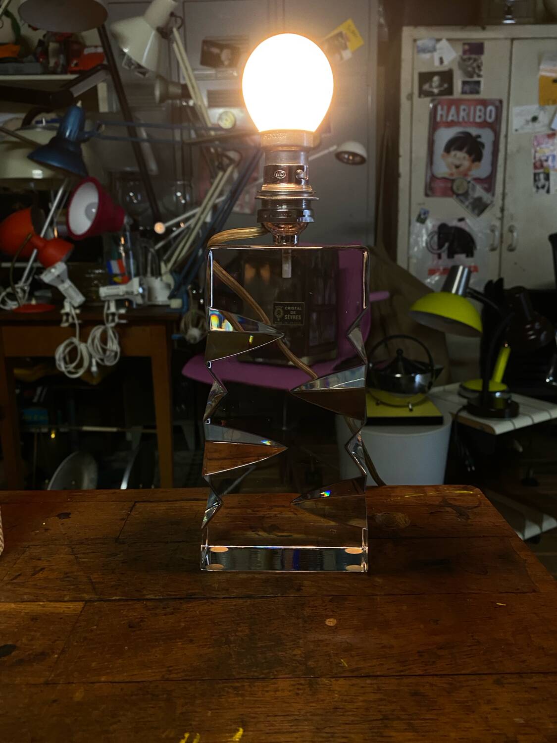 Vintage Sèvres crystal lamp base, Bauhaus/Art Deco design