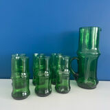 Service a eau carafe et verre vert vintage