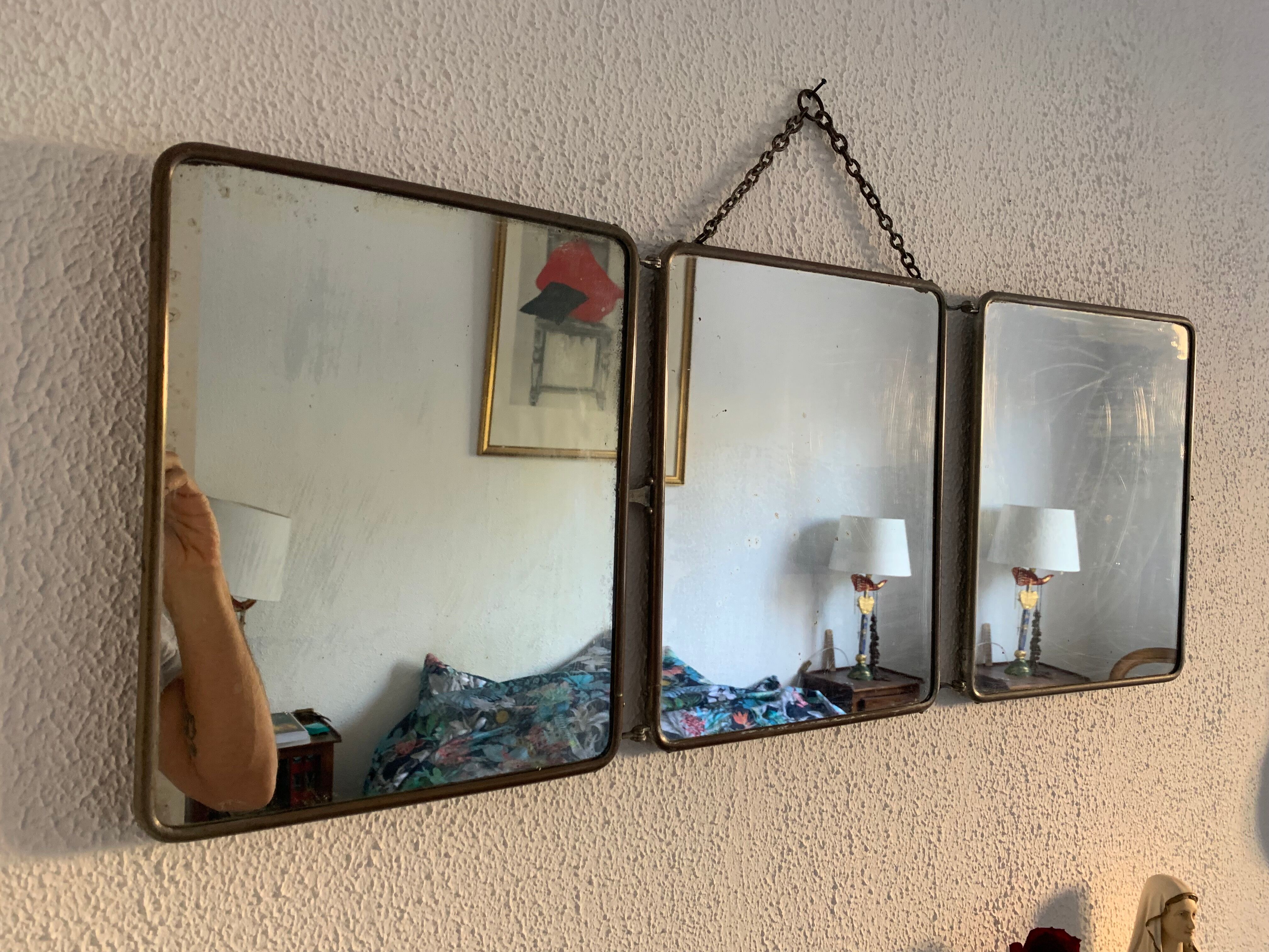 Vintage mirror 1930 triptych barber hairdresser - 30 x 78 cm