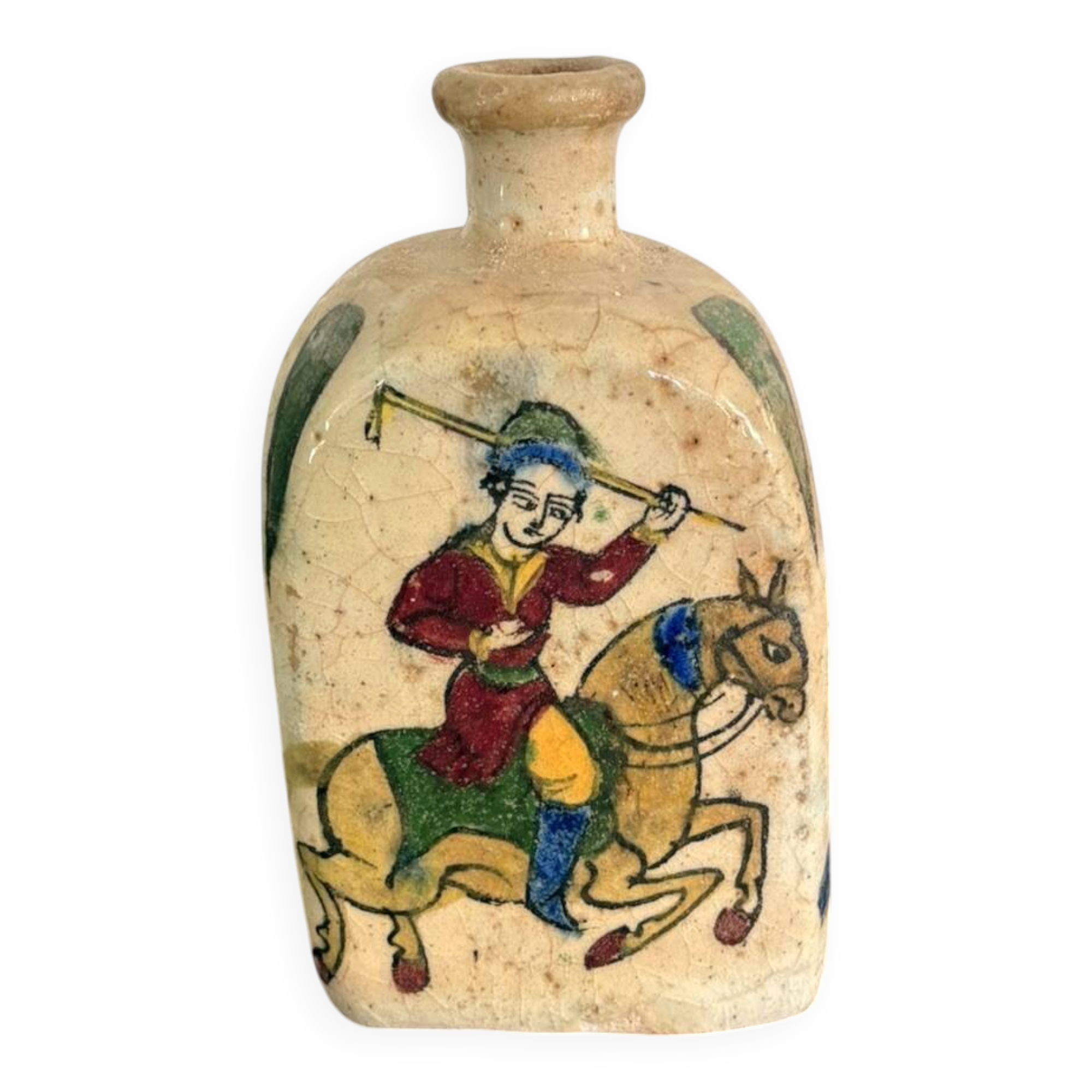Ancient triangular vase perfume bottle Kohl Persian Qajar Iran Cavalier Gul O