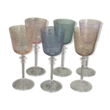 6 colored wine glasses, engraved crystalline