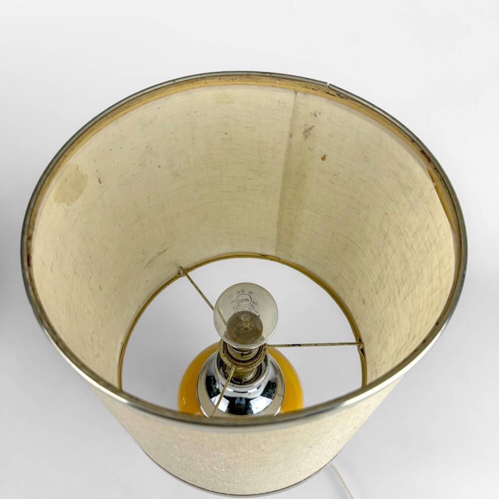 70's Orange Ceramic and Burlap Lamp