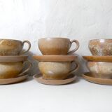 6 tasses en grès avec soucoupes vintage