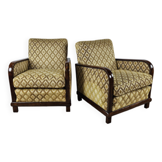 Pair of 1930s Art Decò armchairs upholstered in fabric
