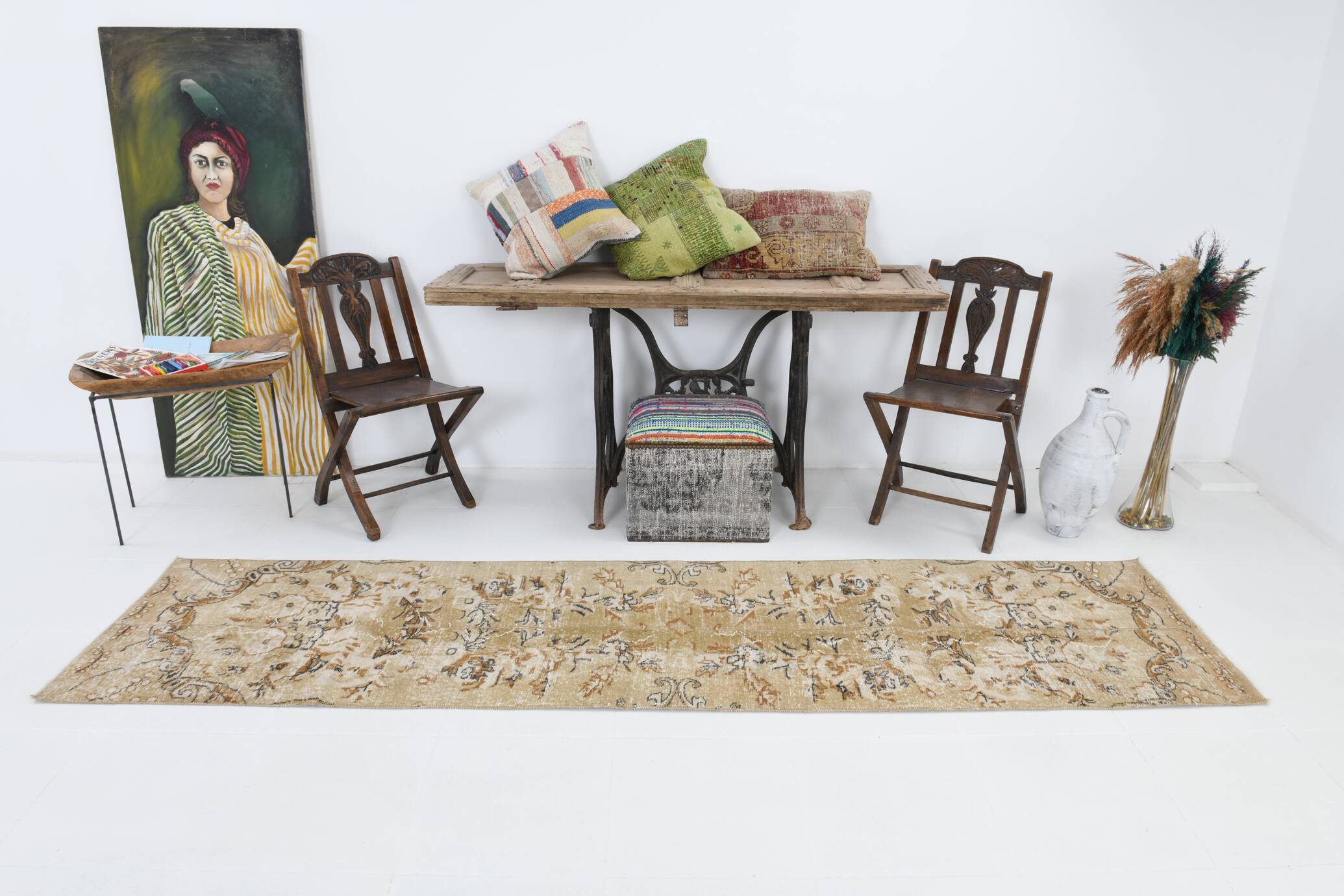 2x10 Beige Brown Floral Turkish Runner Rug, 73x302Cm SK 7009