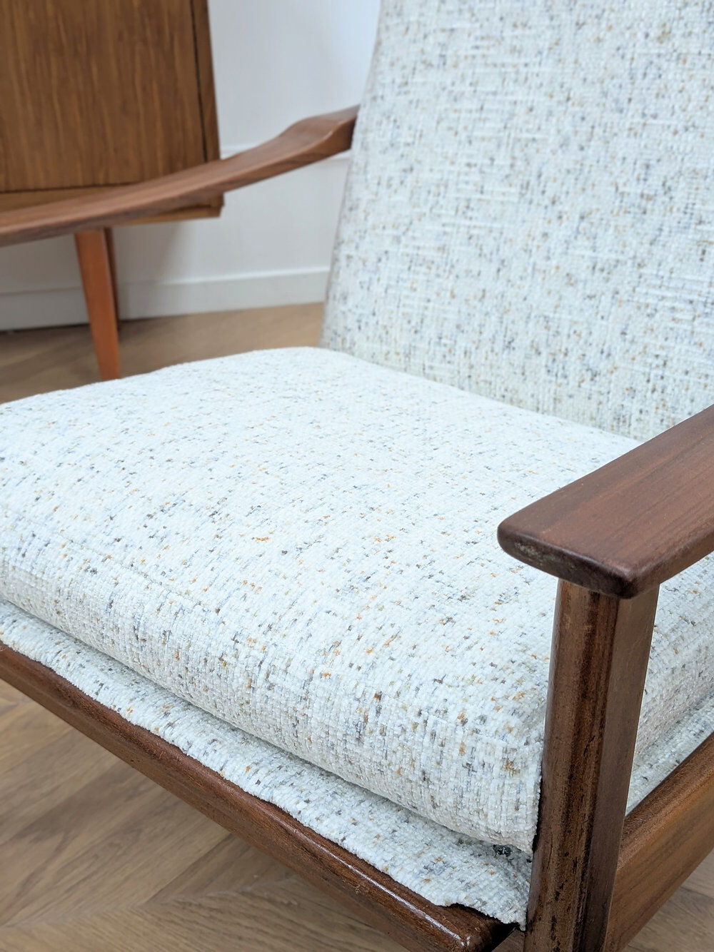 2 reupholstered Scandinavian armchairs