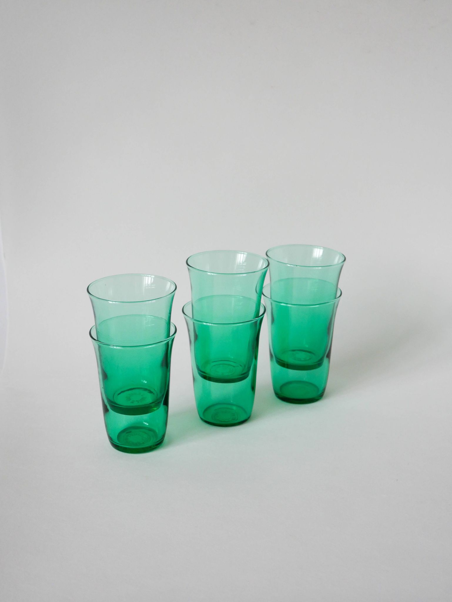Lot de 6 verres en verre vert 1970