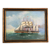 Old Oil Painting Wood Panel Great Eastern by Brunel Marine