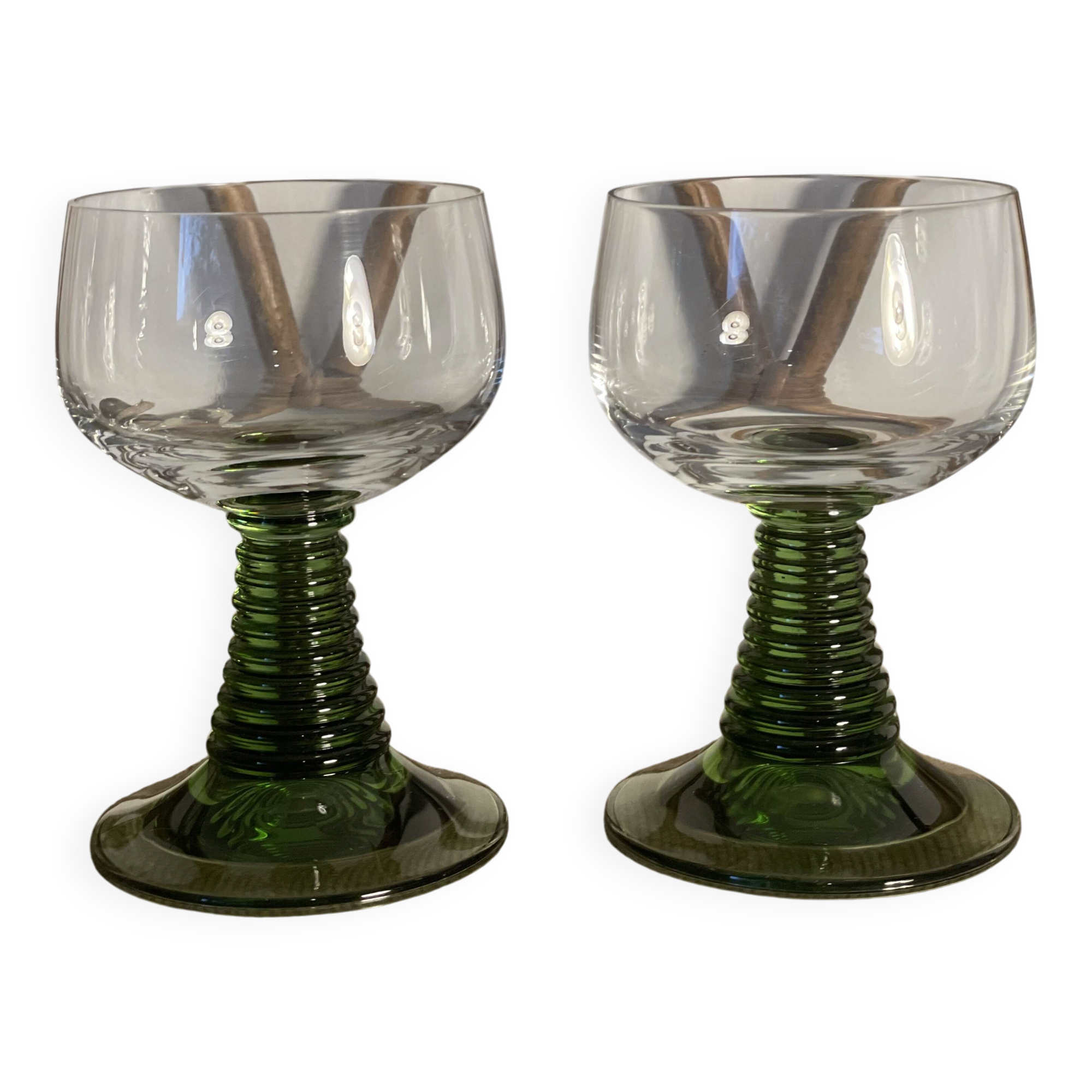 2 two-tone white wine glasses from the 1970s