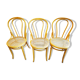 Lot trois chaise bistrot vintage miel de roseau cannage