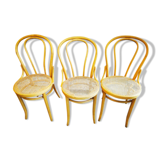 Lot three vintage bistro chair reed honey cannage