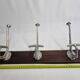 Art Deco wall rack in metal and wood, 3 hooks, 47 cm