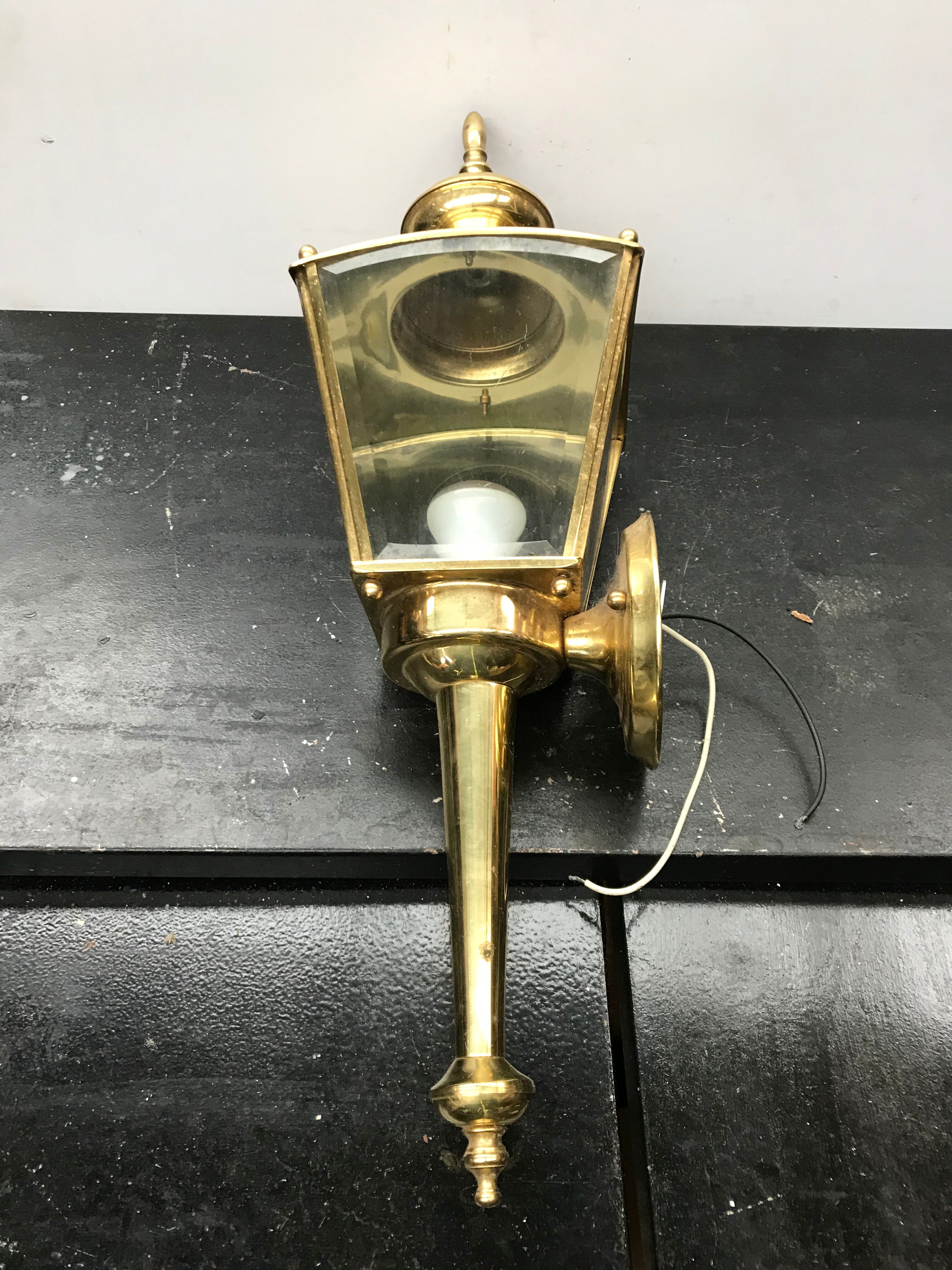 Gold metal lantern wall light with vintage beveled glass