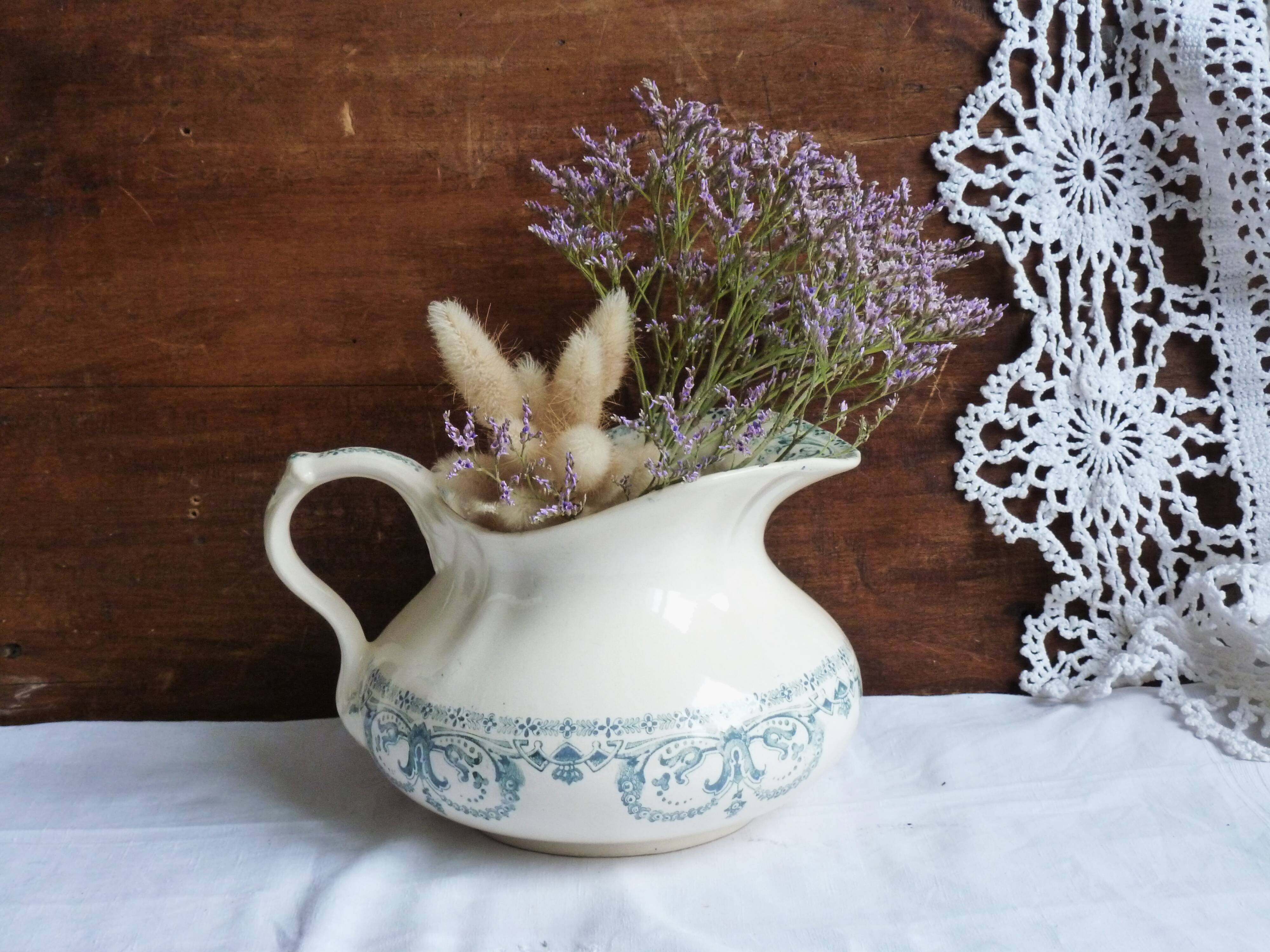 Vintage ceramic bath jug, bath pitcher, bathroom decor.