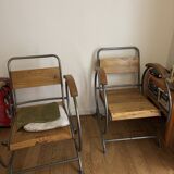 Wooden and metal armchairs