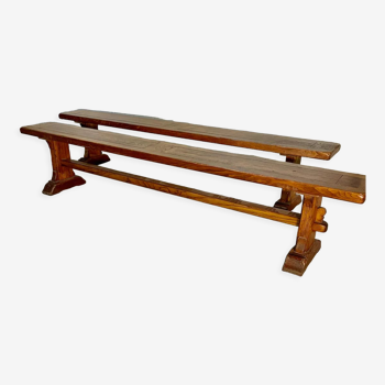 Pair of solid oak benches