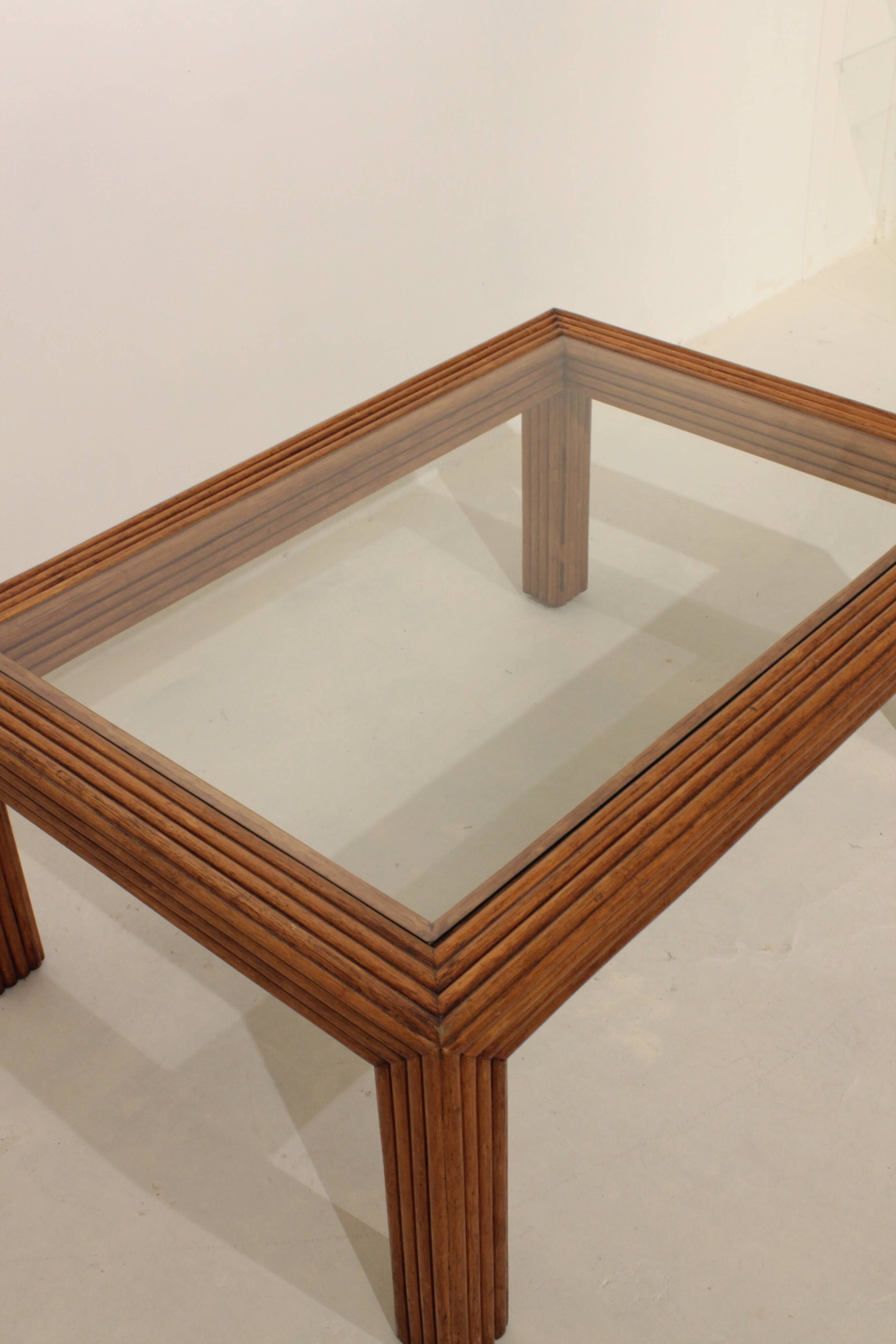 Rattan and glass coffee table - 60s/70s