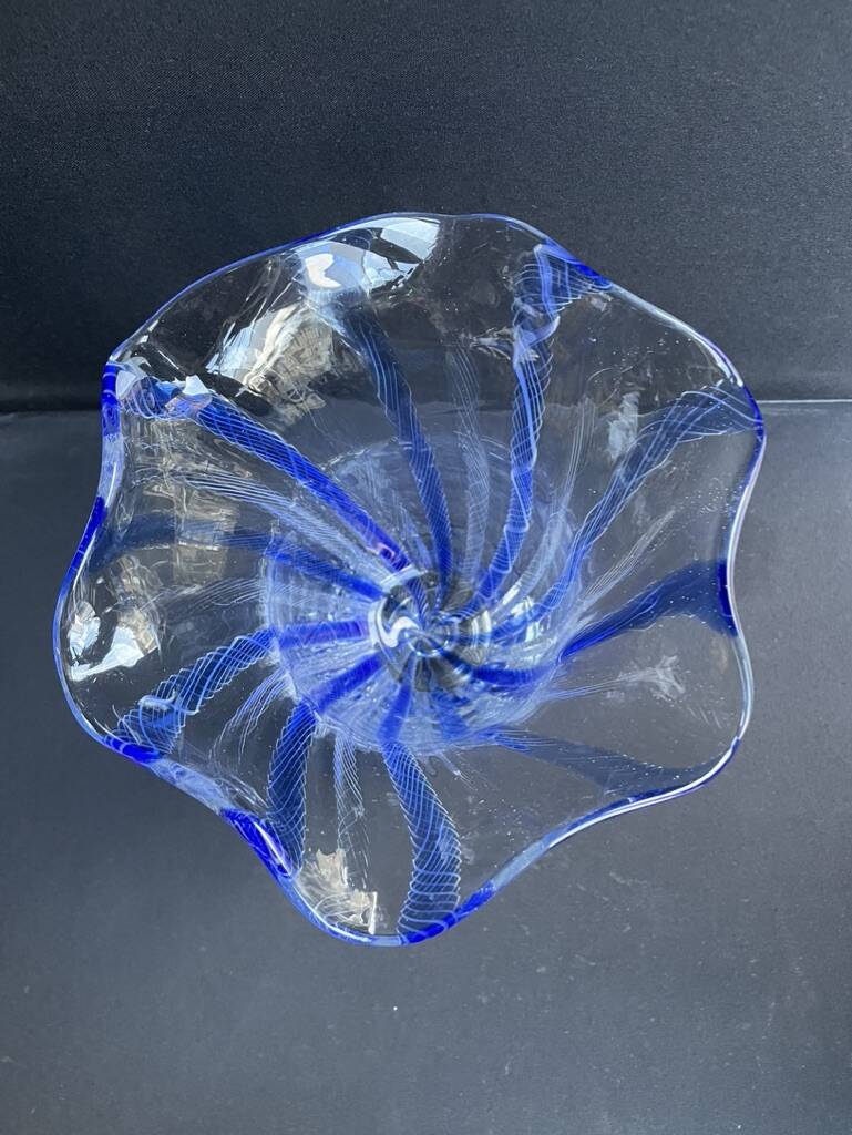 Large blue glass vase with inclusions – Murano art glassware