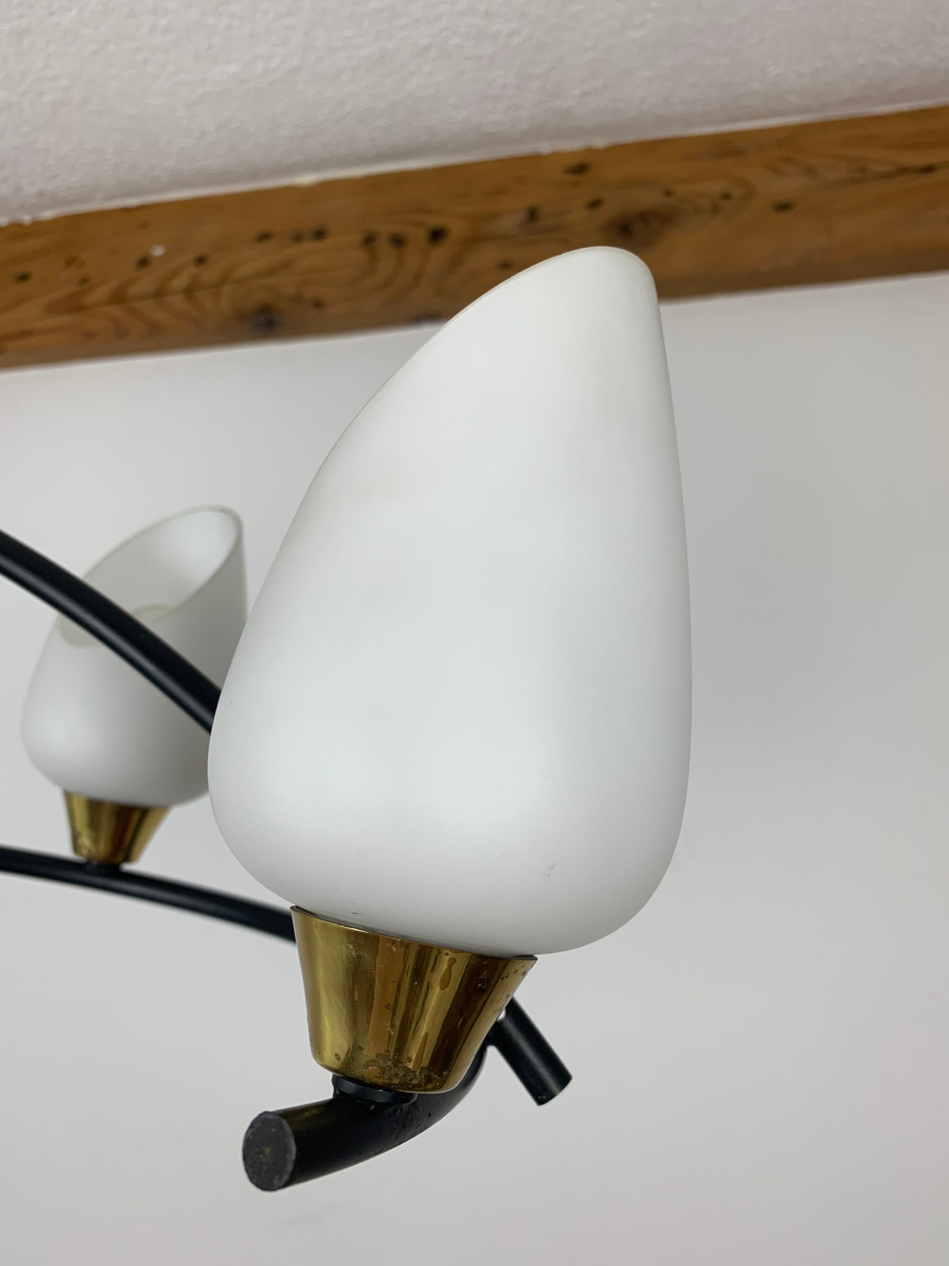 Arlus house chandelier 3 burners, opalines and brass, 50s