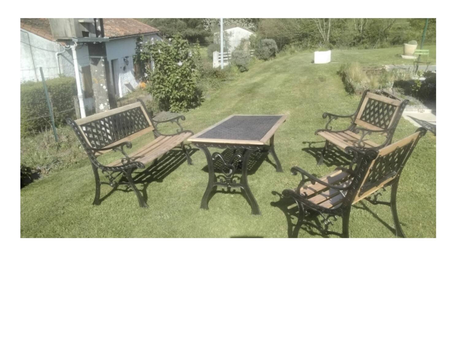 Cast iron and wood garden furniture