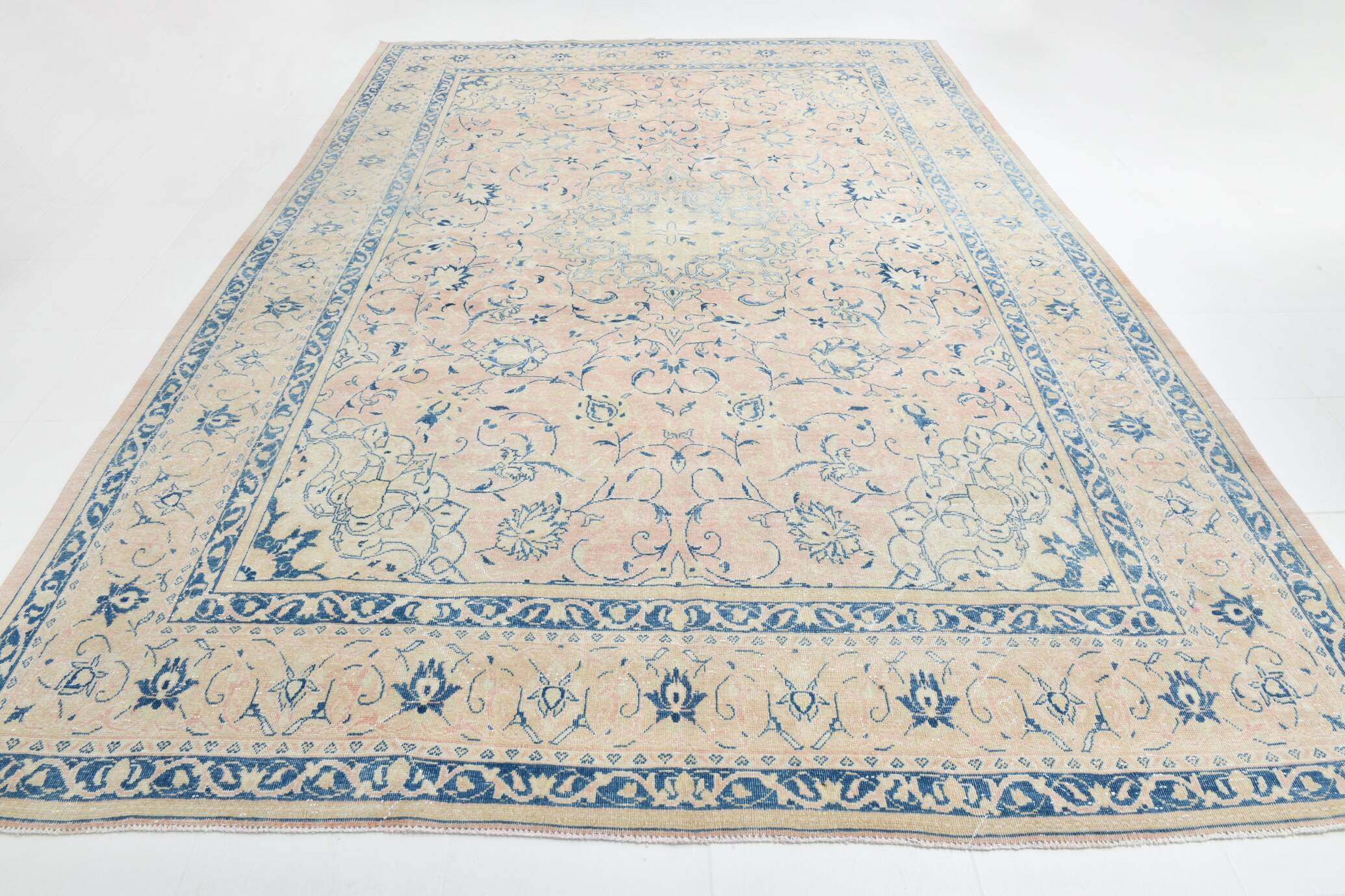 12x15 Soft Beige & Blue Classic Vintage Persian Rug, 274x397 Cm