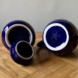 Vintage midnight blue coffee and dessert service with white polka dots - Feinsteinzeug glazed ceramic