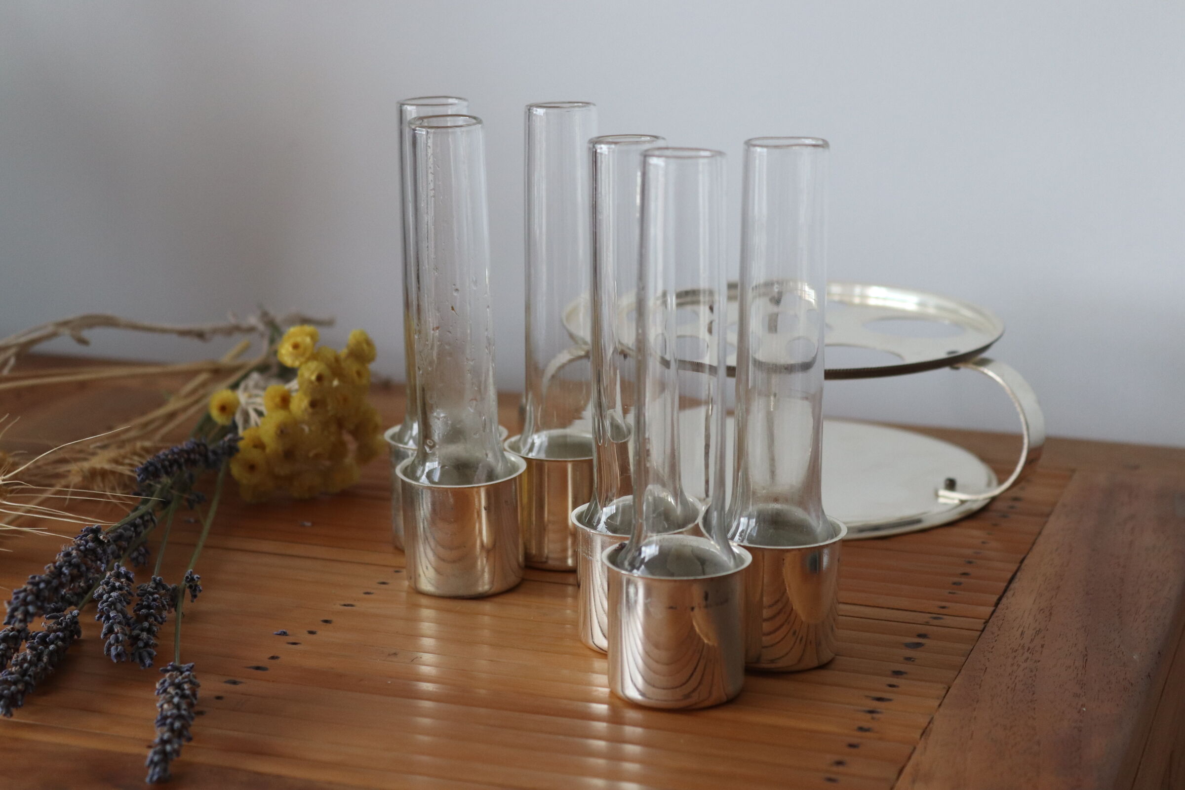 Vials and silver-plated vodka servant