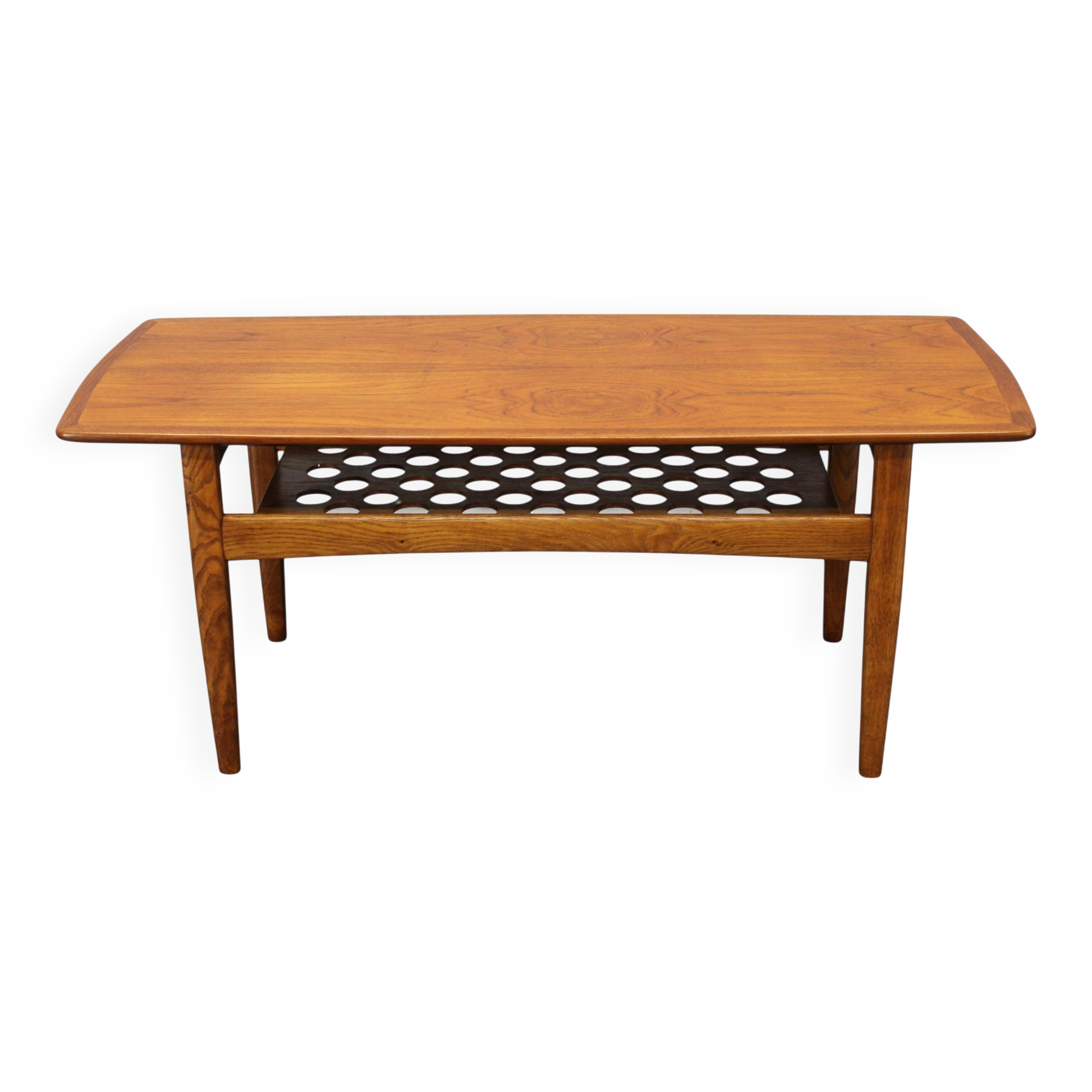 Danish midcentury coffee table with teak veneer and oak base, 1960s