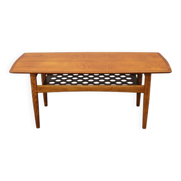 Danish midcentury coffee table with teak veneer and oak base, 1960s