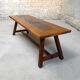 Table basse brutaliste en chêne et verre noir, 1960