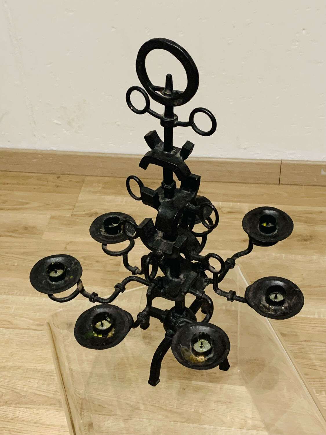 Black brutalist candlestick with 7 lights